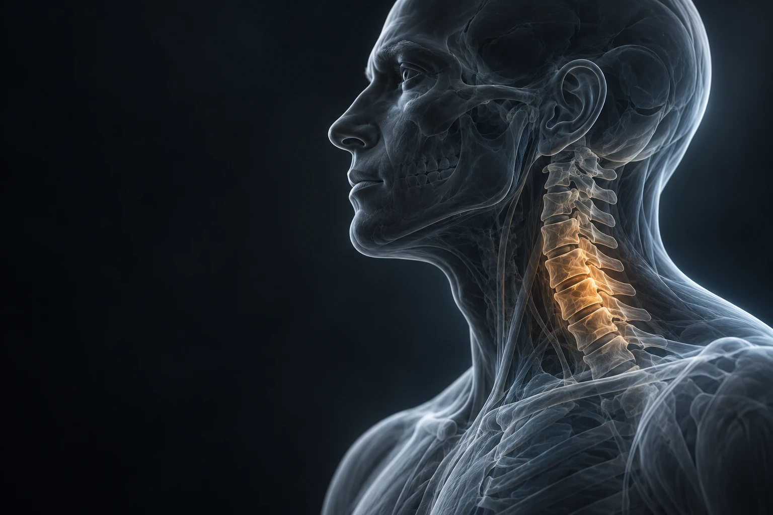 Conceptual illustration highlighting the cervical spine in the neck