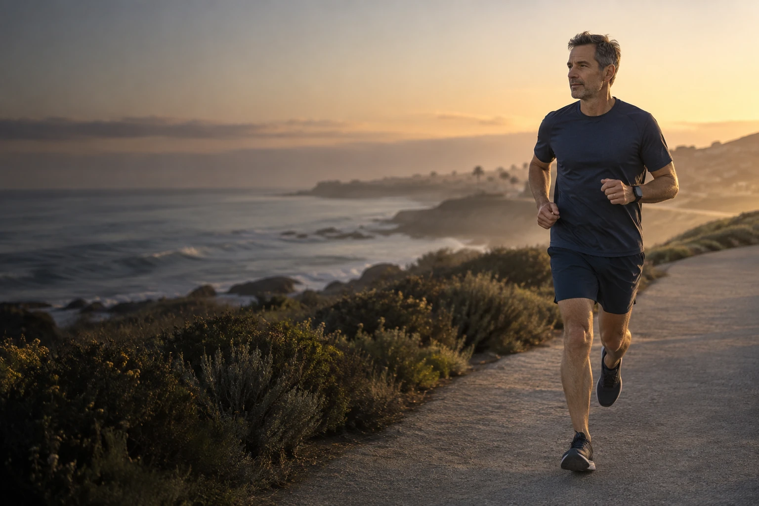 Illustration of a runner on a coastal path
