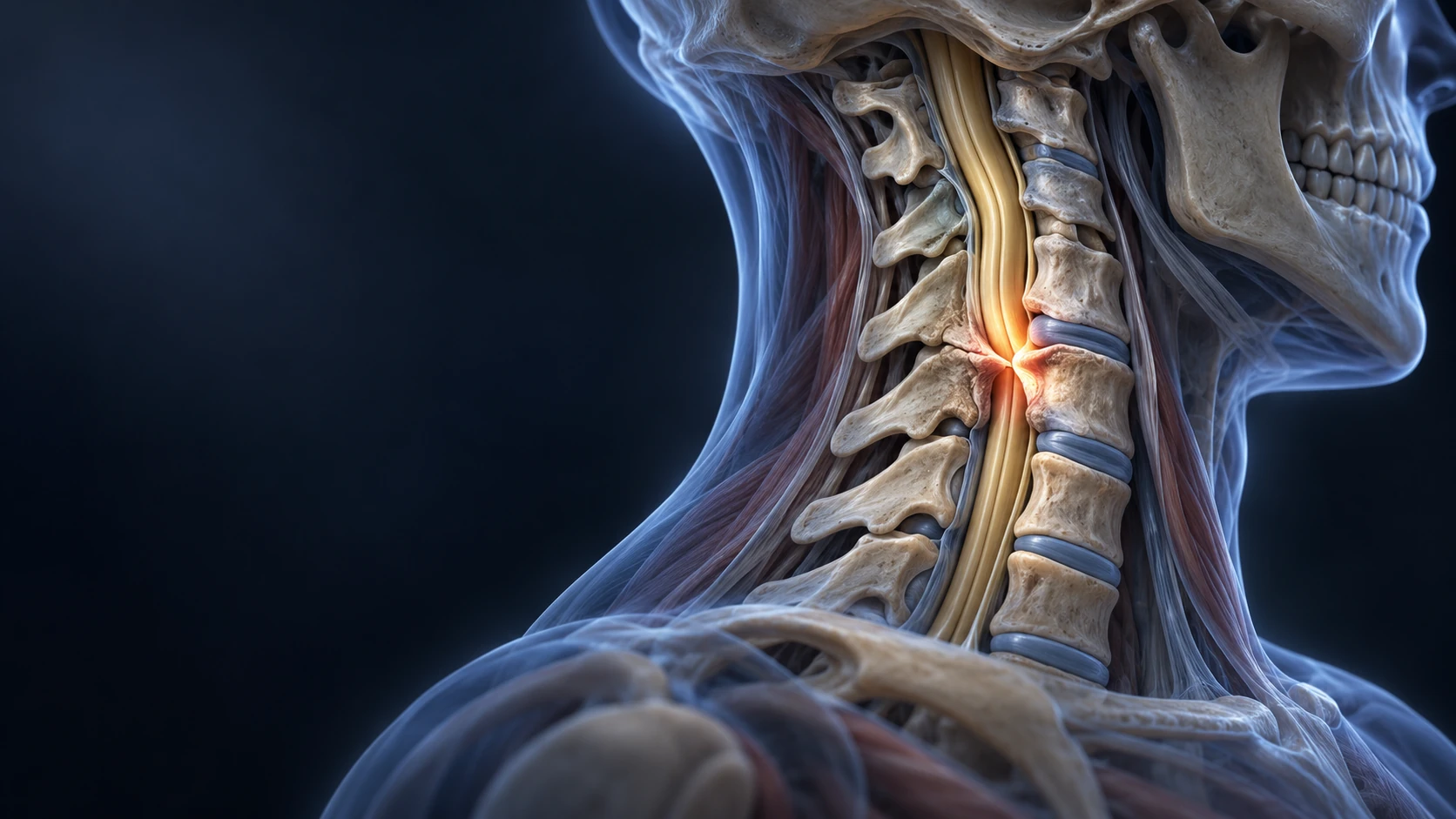 Conceptual illustration of the cervical spine and spinal cord
