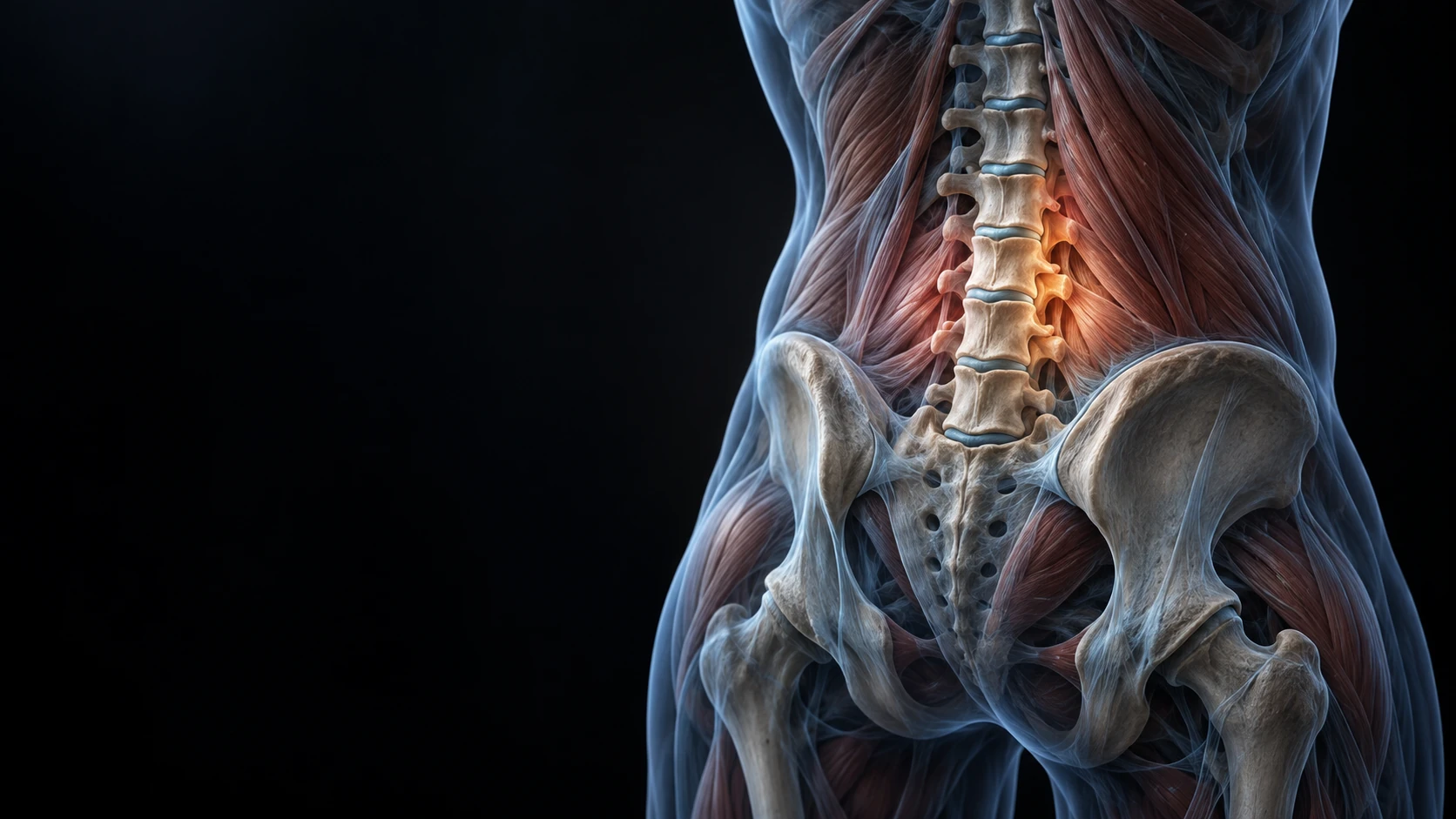 Conceptual illustration of the lower back and supporting anatomy