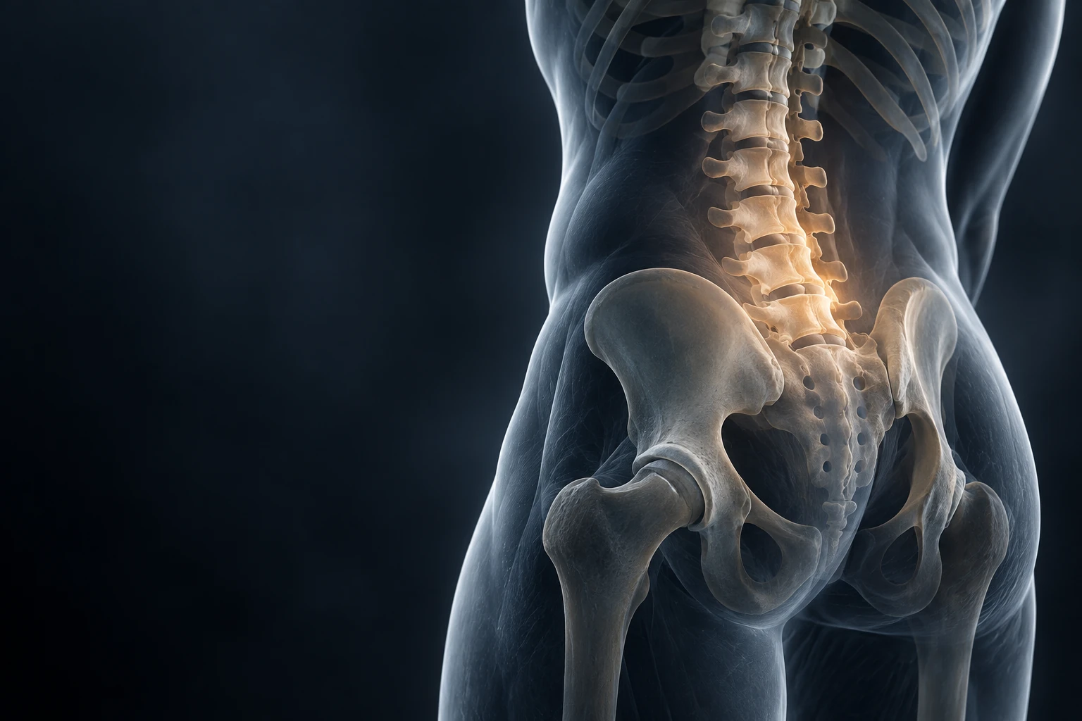 Conceptual illustration highlighting the lower lumbar spine and pelvis