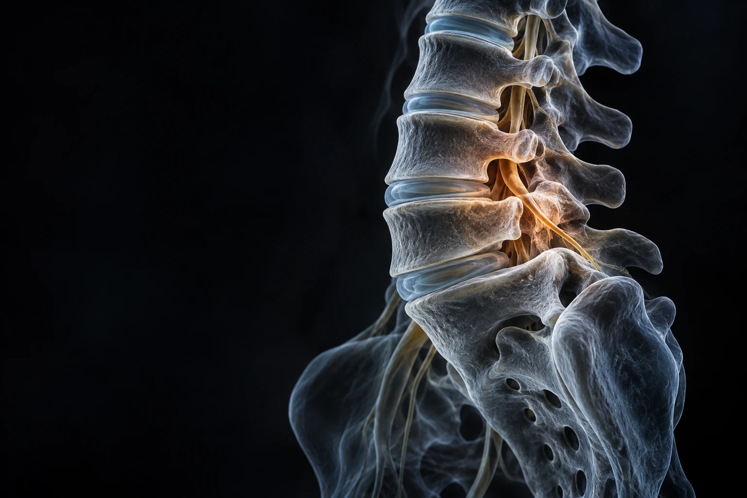 Conceptual illustration of spinal alignment and vertebral relationships
